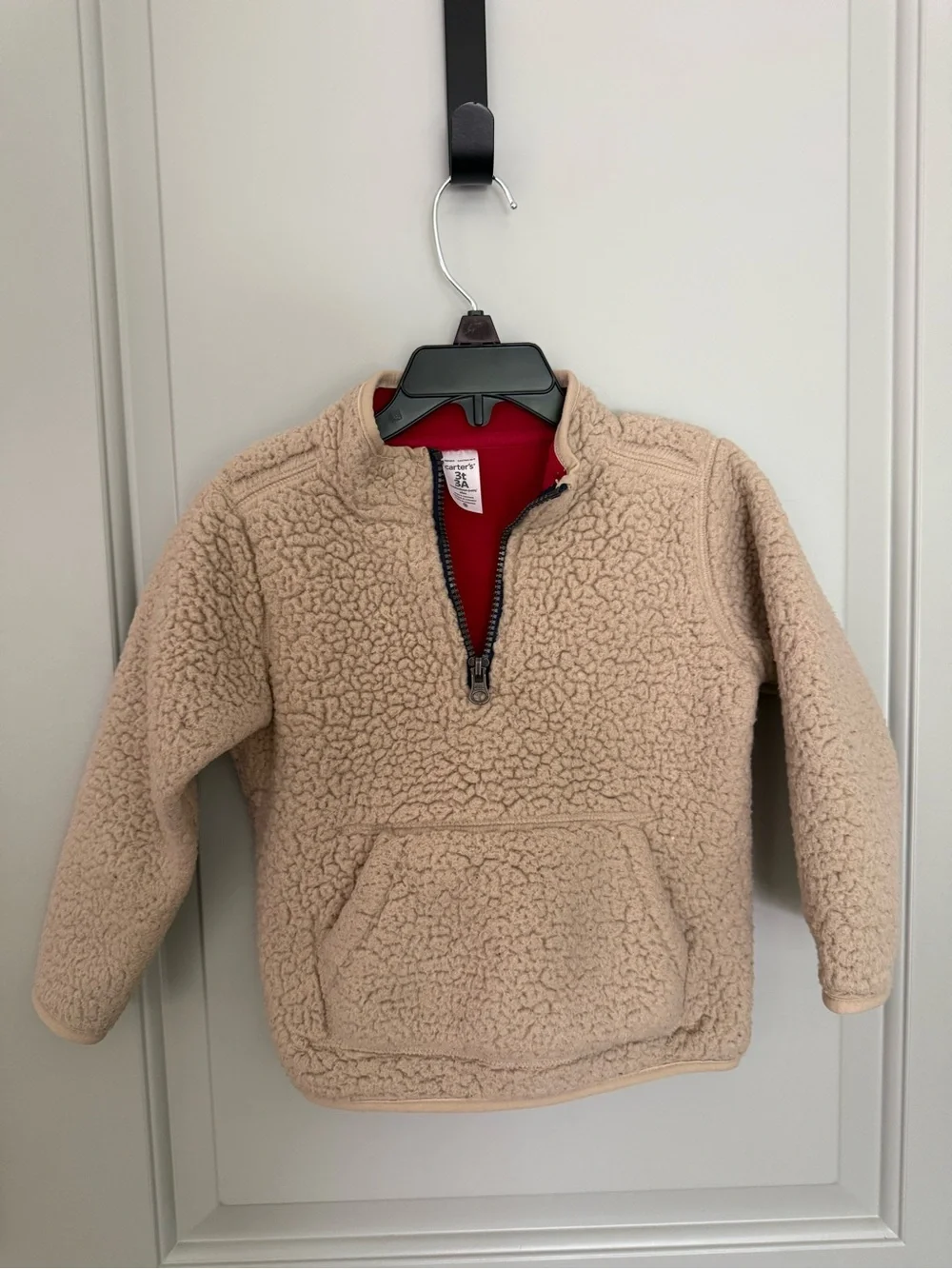 Carter's Beige Sherpa Half-Zip Pullover with Red Lining